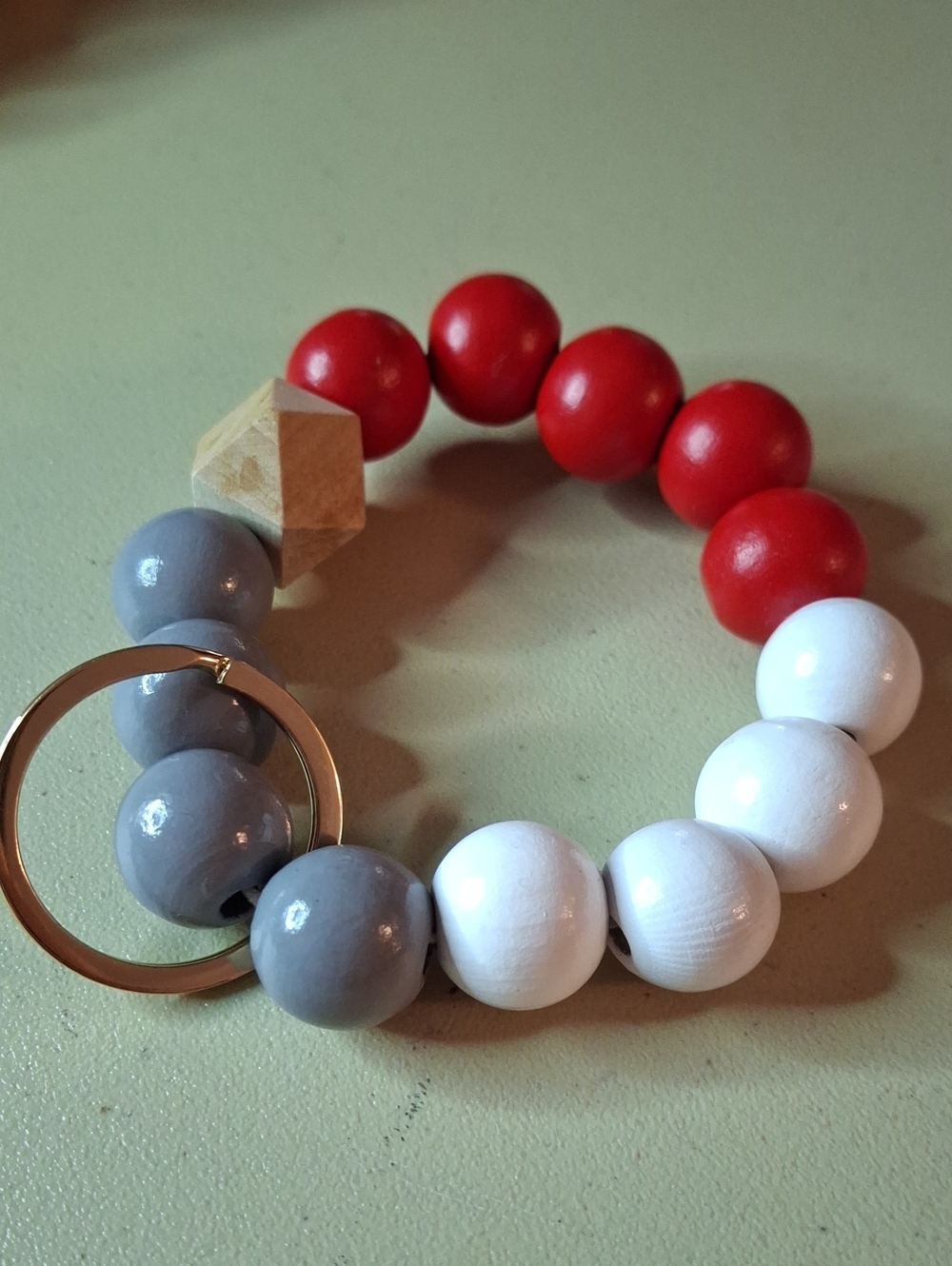 Wood Bead Stretch Bracelet Keyring Purse CharmNew